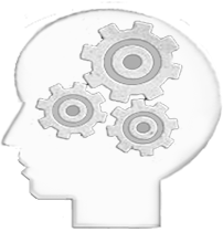 Illustration of gears in the human skull-working brain